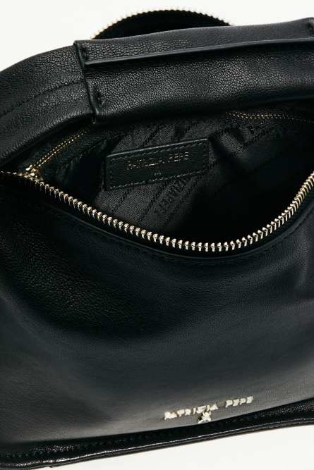 Contemporary Hobo small leather shoulder bag, Black, Patrizia Pepe