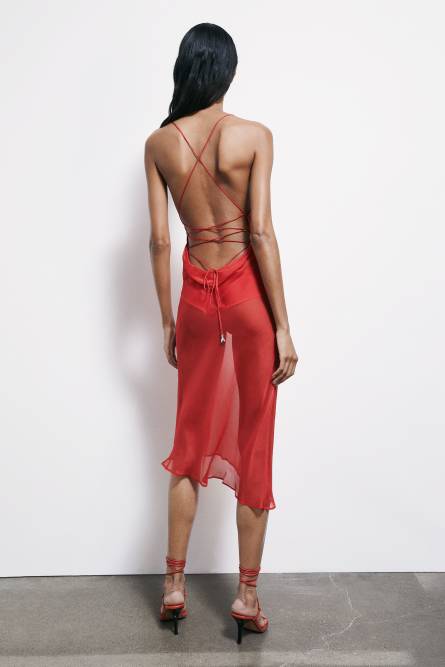 Asymmetric silk chiffon dress with draping, Red, Patrizia Pepe