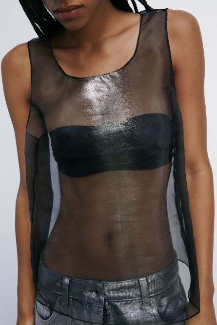 Transparentes Top mit Metallic-Effekt, Schwarz, Patrizia Pepe
