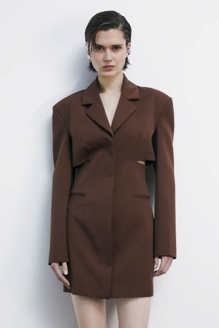 Mini blazer dress with cut-out, Brown, Patrizia Pepe