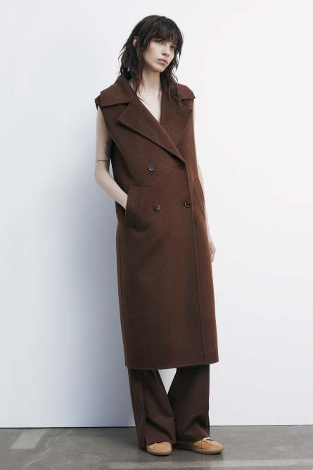 Sleeveless coat in wool and alpaca, Brown, Patrizia Pepe