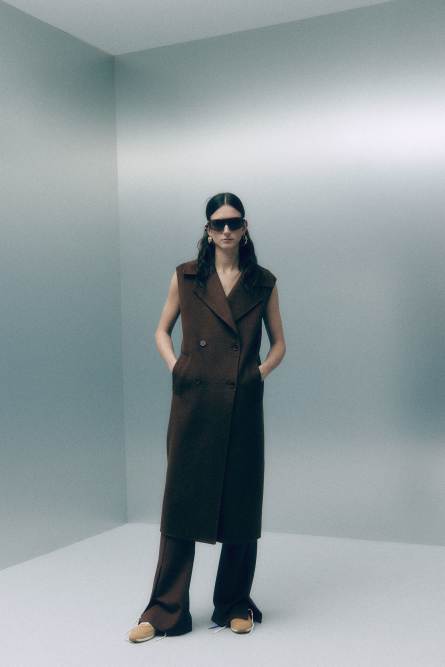 Sleeveless coat in wool and alpaca, Brown, Patrizia Pepe