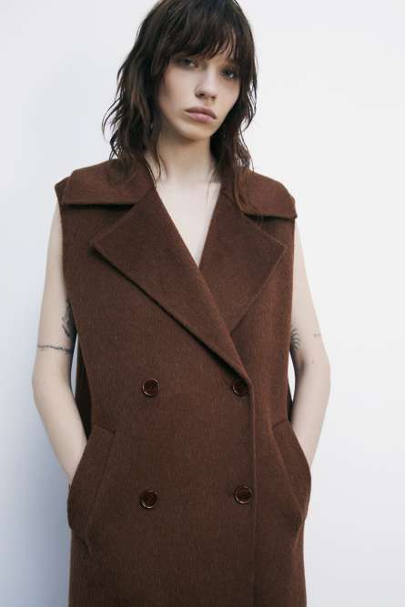 Sleeveless coat in wool and alpaca, Brown, Patrizia Pepe