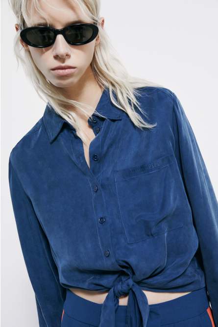 Chemise fluide avec n&oelig;ud, Bleu, Patrizia Pepe