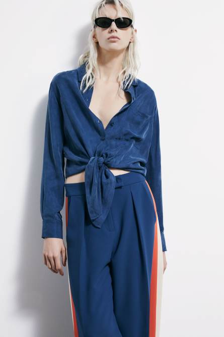 Chemise fluide avec n&oelig;ud, Bleu, Patrizia Pepe