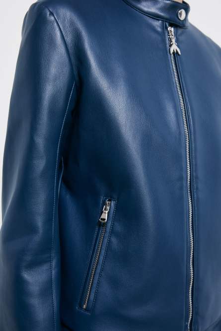 Coated fabric biker jacket, Blue, Patrizia Pepe
