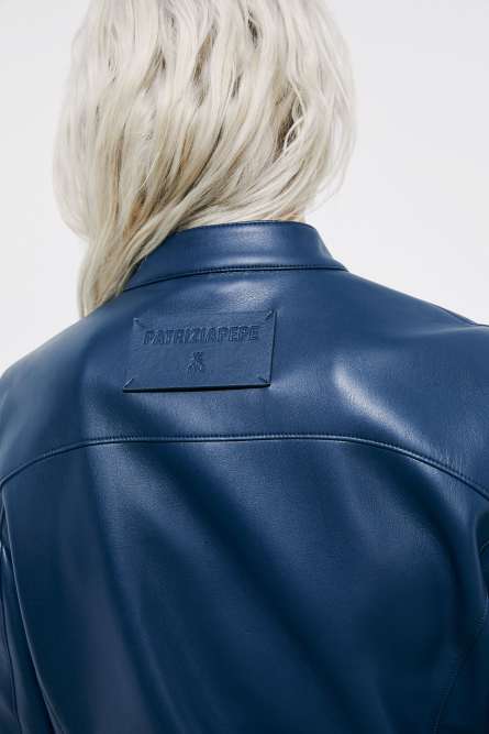 Coated fabric biker jacket, Blue, Patrizia Pepe