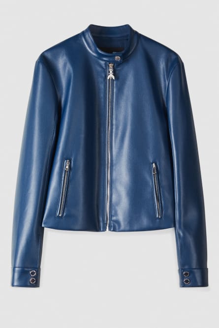 Coated fabric biker jacket, Blue, Patrizia Pepe