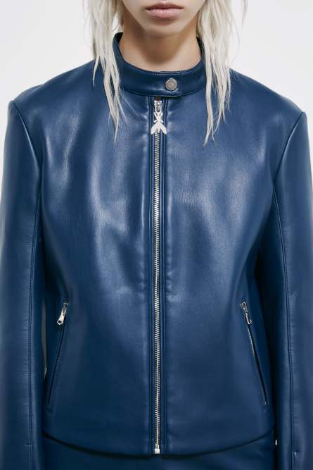 Coated fabric biker jacket, Blue, Patrizia Pepe