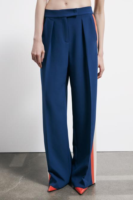 Pantalon fluide avec bandes de couleur contrast&eacute;e, Bleu Ciel, Patrizia Pepe