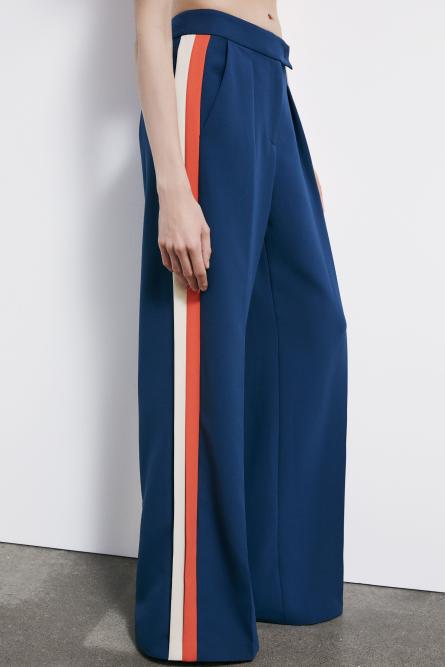 Pantalon fluide avec bandes de couleur contrast&eacute;e, Bleu Ciel, Patrizia Pepe