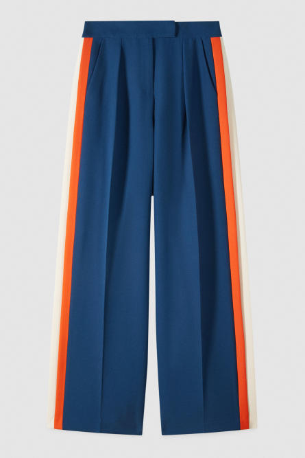 Pantalon fluide avec bandes de couleur contrast&eacute;e, Bleu Ciel, Patrizia Pepe