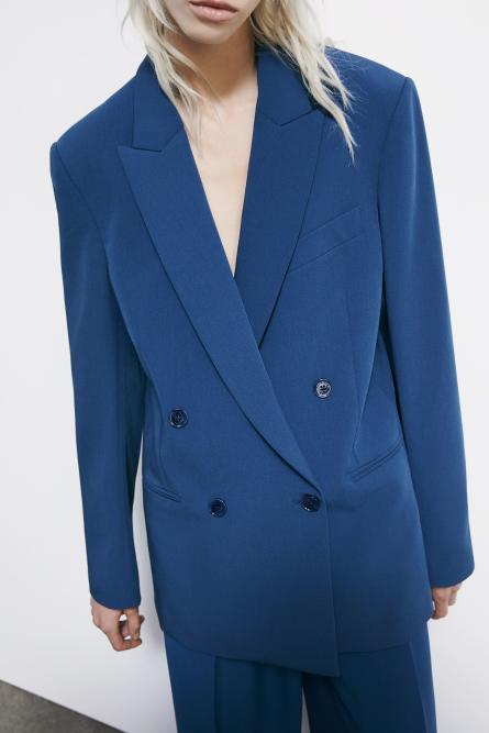 Double-breasted viscose blazer, Blue, Patrizia Pepe