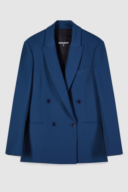 Double-breasted viscose blazer, Blue, Patrizia Pepe