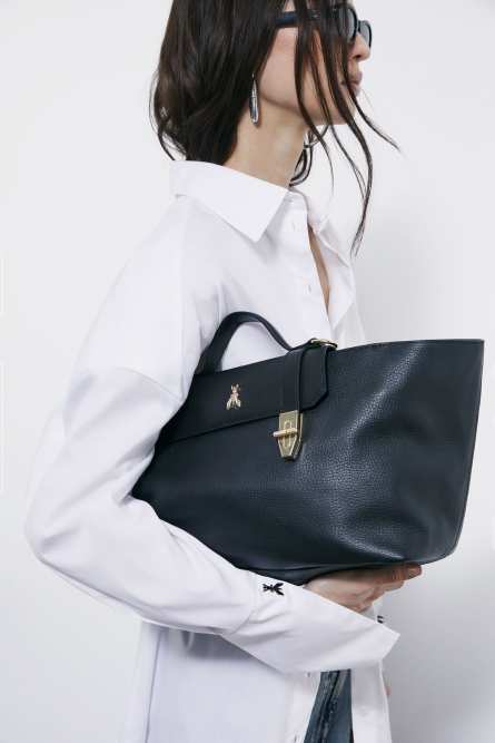 Never Complete raffia shopping bag, Black, Patrizia Pepe