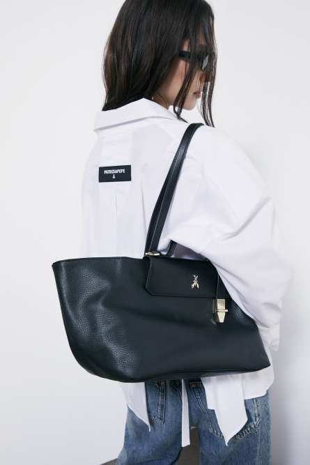 Never Complete raffia shopping bag, Black, Patrizia Pepe