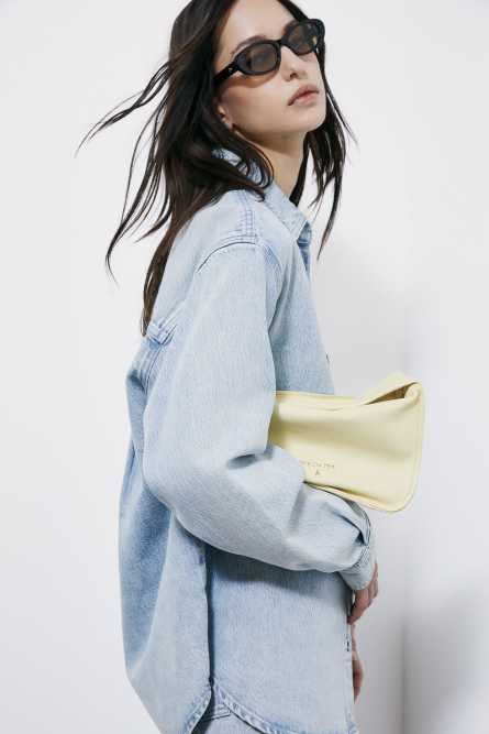 Contemporary Hobo small leather shoulder bag, Yellow, Patrizia Pepe