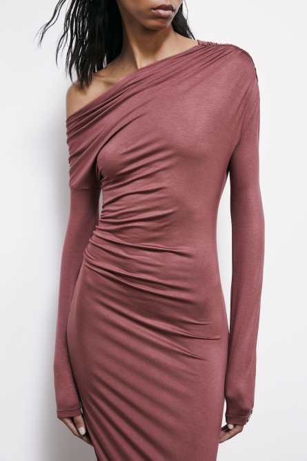 Asymmetrical midi dress with draping, Brown, Patrizia Pepe