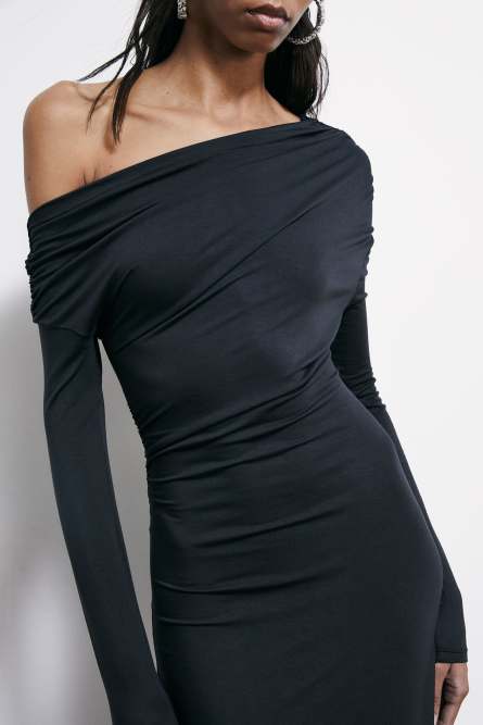 Асимметричное миди-платье с драпировкой, Черный, Patrizia Pepe