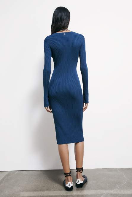 Robe midi en maille &agrave; col crois&eacute;, Bleu, Patrizia Pepe