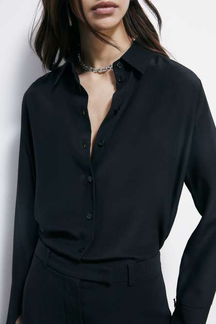 Camicia morbida in crepe di seta, Nero, Patrizia Pepe