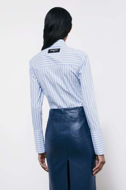 Облегающая рубашка из поплина в полоску, Голубой, Patrizia Pepe
