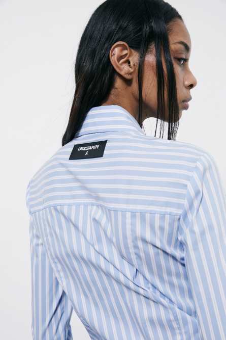 Облегающая рубашка из поплина в полоску, Голубой, Patrizia Pepe