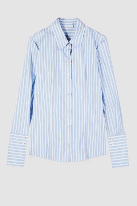 Облегающая рубашка из поплина в полоску, Голубой, Patrizia Pepe