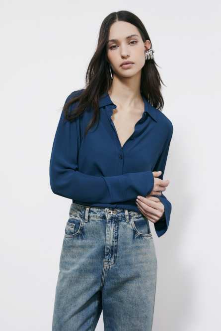 Свободная рубашка из вискозы, Синий, Patrizia Pepe