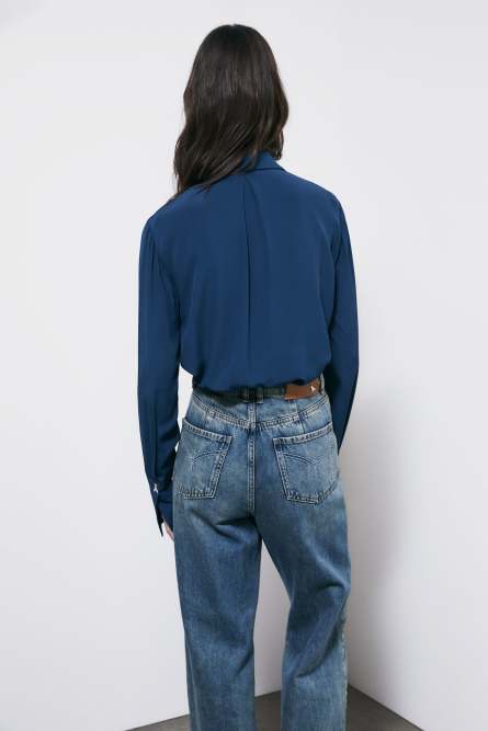 Свободная рубашка из вискозы, Синий, Patrizia Pepe