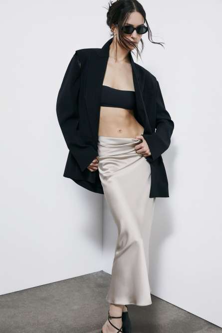 Draped satin midi skirt, Grey, Patrizia Pepe