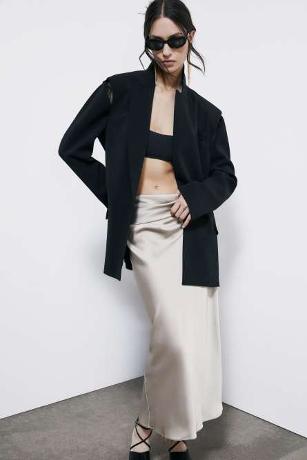 Draped satin midi skirt, Grey, Patrizia Pepe