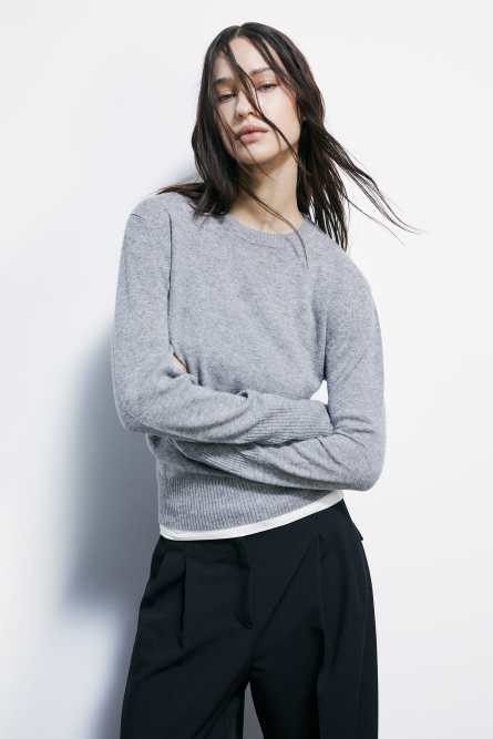 Джемпер с круглым вырезом из кашемира, Серый, Patrizia Pepe