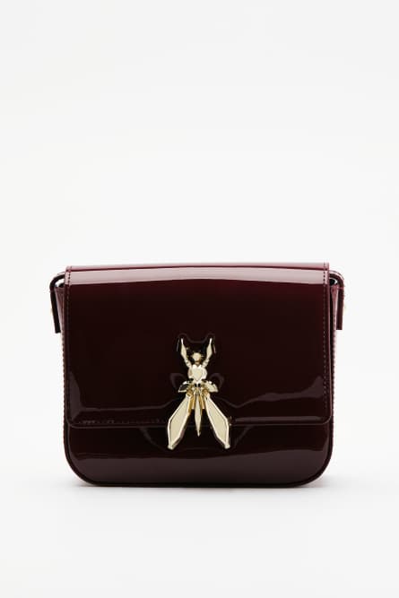 Essential Fly glossy leather shoulder bag, Brown, Patrizia Pepe