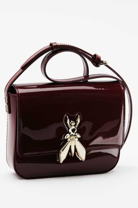 Essential Fly glossy leather shoulder bag, Brown, Patrizia Pepe