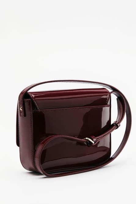 Essential Fly glossy leather shoulder bag, Brown, Patrizia Pepe