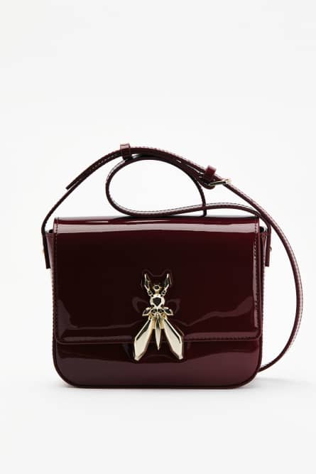 Essential Fly glossy leather shoulder bag, Brown, Patrizia Pepe