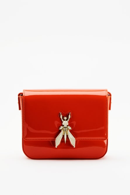 Sac bandouli&egrave;re Essential Fly en cuir verni, Orange, Patrizia Pepe