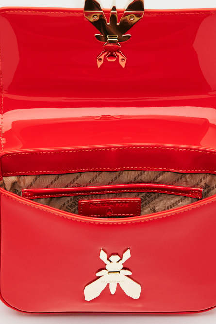 Sac bandouli&egrave;re Essential Fly en cuir verni, Orange, Patrizia Pepe