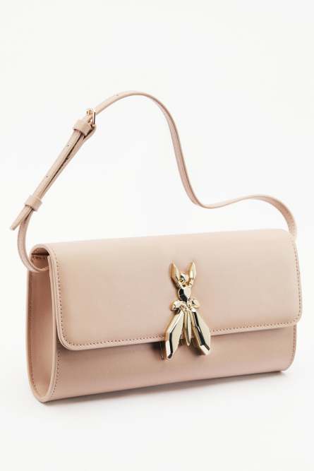 Square Essential Fly leather crossbody bag, Beige, Patrizia Pepe