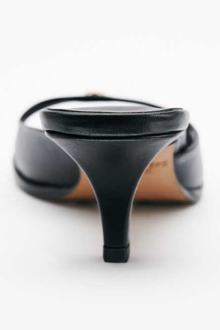 Square Essential Fly sabot sandals with nappa heel, Black, Patrizia Pepe