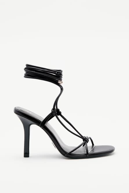 New Square crossed sandals with nappa heel, Black, Patrizia Pepe