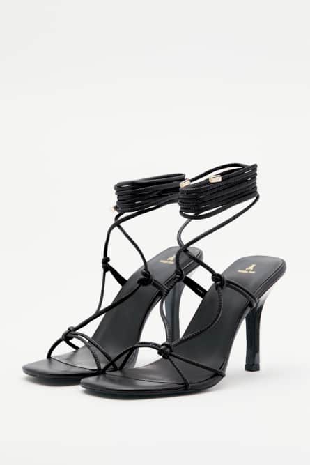 New Square crossed sandals with nappa heel, Black, Patrizia Pepe