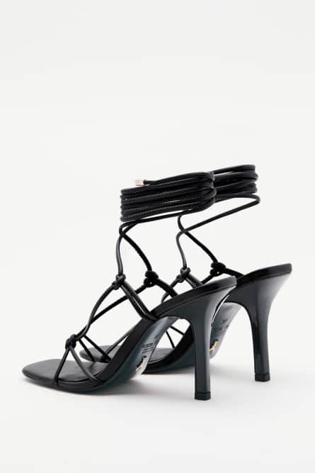 New Square crossed sandals with nappa heel, Black, Patrizia Pepe