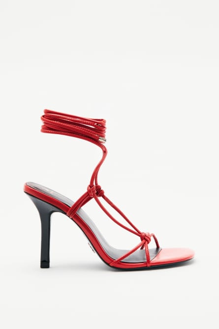 New Square crossed sandals with nappa heel, Red, Patrizia Pepe