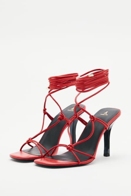 New Square crossed sandals with nappa heel, Red, Patrizia Pepe