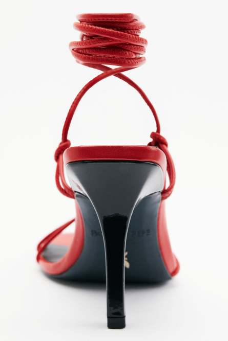 New Square crossed sandals with nappa heel, Red, Patrizia Pepe