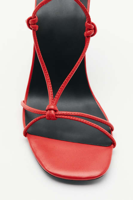 New Square crossed sandals with nappa heel, Red, Patrizia Pepe