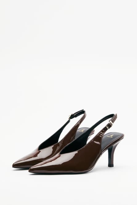 Кожаные слингбэк на высоком каблуке, Коричневый, Patrizia Pepe