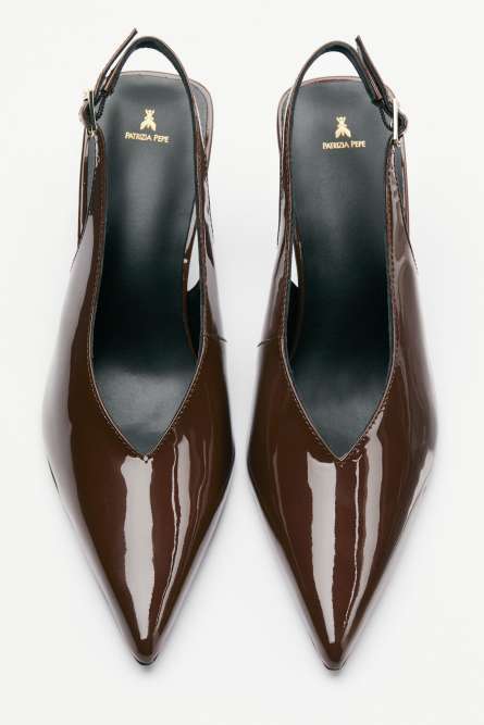 Кожаные слингбэк на высоком каблуке, Коричневый, Patrizia Pepe